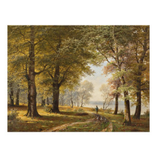 Een bospad met wandelaar in de herfst perfect poster