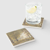 Een bospad met wandelaar in de herfst stenen onderzetter (Zijkant)