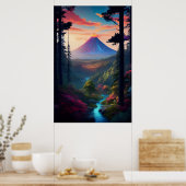 Een bosrand tegenover de machtige vulkaan poster (Keuken)