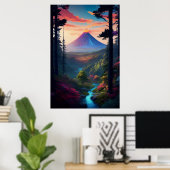 Een bosrand tegenover de machtige vulkaan poster (Thuiskantoor)