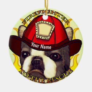 Een Boston Terrier Brandweerman ornament