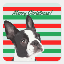 Een Boston Terrier Vrolijk Kerstfeest Vierkante Sticker