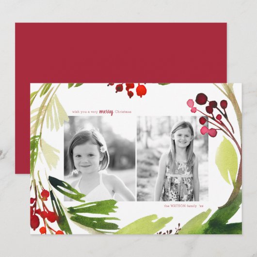 Een Botanische Kerstmis 2-fotofeestkaart Feestdagenkaart (Voorkant / Achterkant)