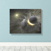 Een botsing tussen massieve objecten in de ruimte canvas afdruk (Insitu (Houten vloer))