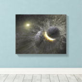 Een botsing tussen massieve objecten in de ruimte canvas afdruk (Insitu (Houten vloer))