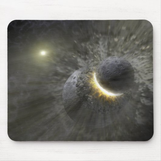 Een botsing tussen massieve objecten in de ruimte muismat (Voorkant)