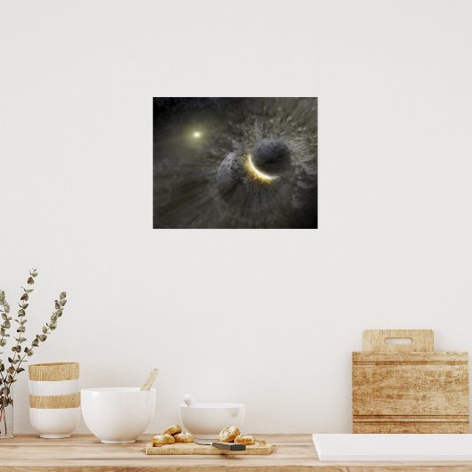 Een botsing tussen massieve objecten in de ruimte poster (Keuken)
