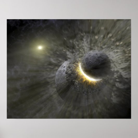 Een botsing tussen massieve objecten in de ruimte poster (Voorkant)