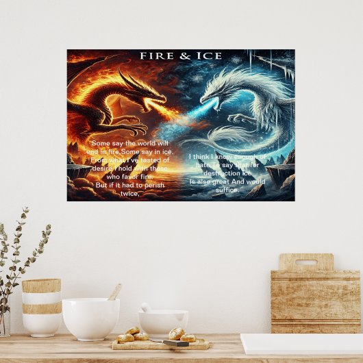 Een botsing van elementen: vuur en ijs poster (Keuken)