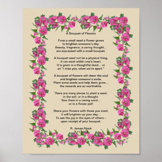'Een Bouquet van Bloemen' gedicht op een poster va (Voorkant)