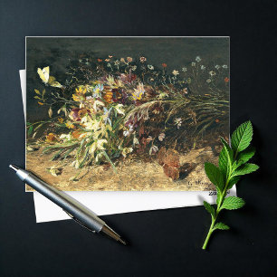 Een bouquet van bronbloemen met sneeuwval briefkaart