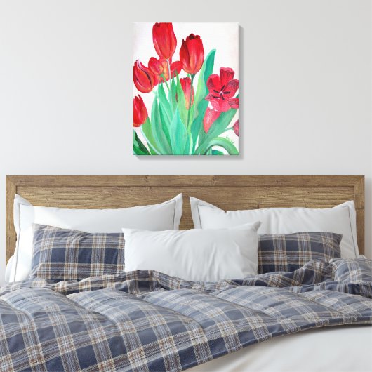 Een Bouquet van Rode Tulpen Canvas Afdruk (Insitu (Slaapkamer))