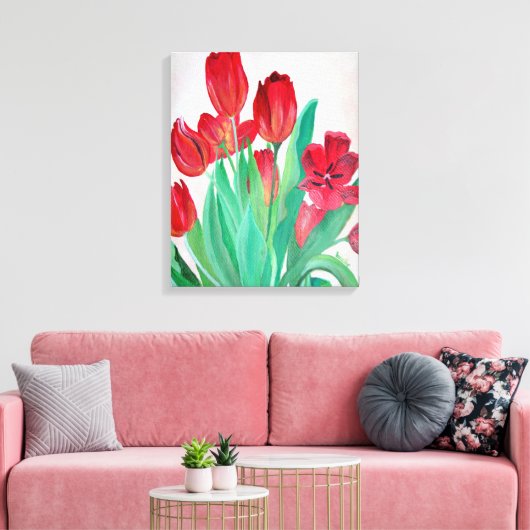 Een Bouquet van Rode Tulpen Canvas Afdruk (Insitu (Woonkamer))