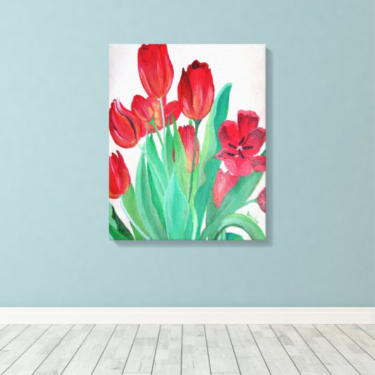 Een Bouquet van Rode Tulpen Canvas Afdruk (Insitu (Houten vloer))