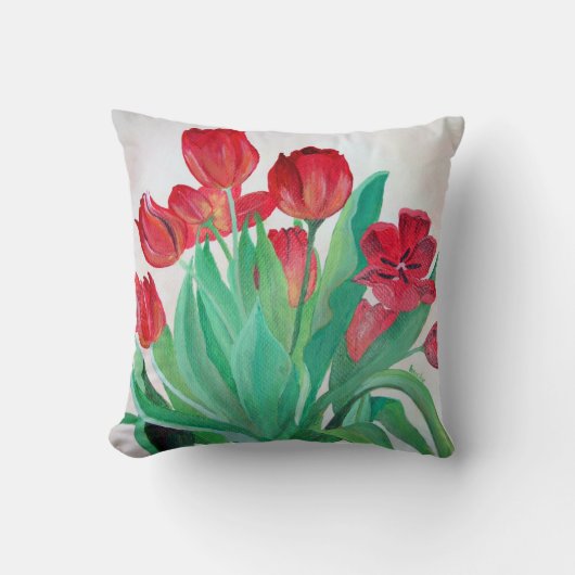 Een Bouquet van Rode Tulpen Kussen (Voorkant)