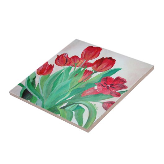 Een Bouquet van Rode Tulpen Tegeltje (Zijkant)