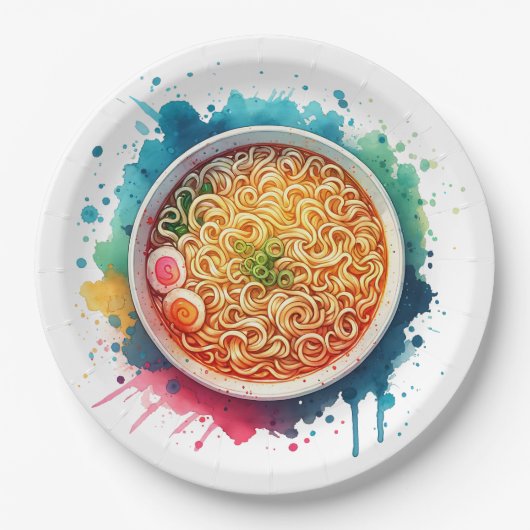 Een Bowl van Ramen Noodles Papieren Bordje (Voorkant)