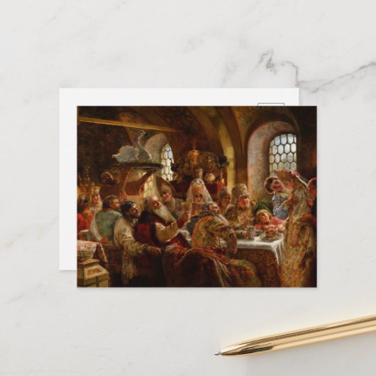 Een Boyar Wedding Feast door Konstantin Makovsky Briefkaart (Voorkant / Achterkant in situ)