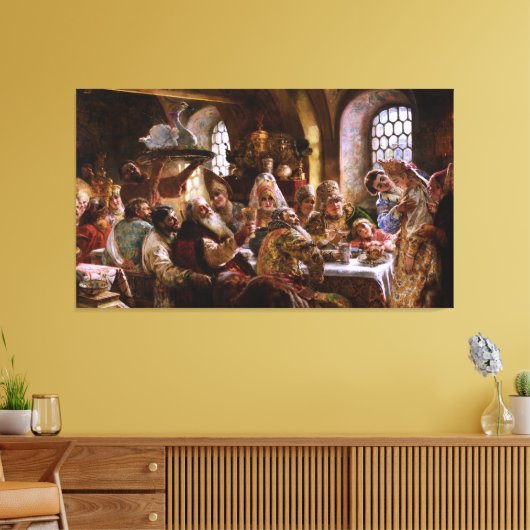 Een Boyar Wedding Feast door Konstantin Makovsky Canvas Afdruk (Insitu (Woonkamer))