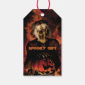 Een boze heks met pompoen. Halloween Cadeaulabel (Achterkant)