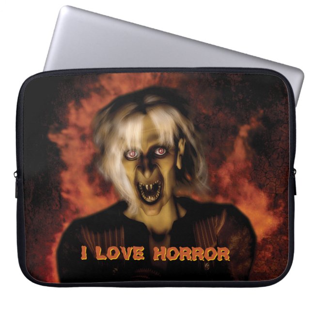 Een boze heks met pompoen. Halloween Laptop Sleeve (Voorkant)