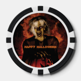 Een boze heks met pompoen. Halloween Poker Chips
