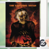 Een boze heks met pompoen. Halloween Raamsticker (Huis)