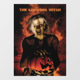 Een boze heks met pompoen. Halloween Raamsticker