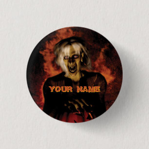 Een boze heks met pompoen. Halloween Ronde Button 3,2 Cm