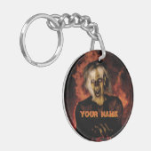 Een boze heks met pompoen. Halloween Sleutelhanger (Voorkant Links)