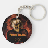 Een boze heks met pompoen. Halloween Sleutelhanger (Achterkant)