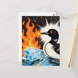 Een boze Minnesota Loon die ijs smelt met vuur Briefkaart