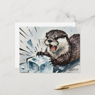 Een boze otter die een ijsblok breekt briefkaart