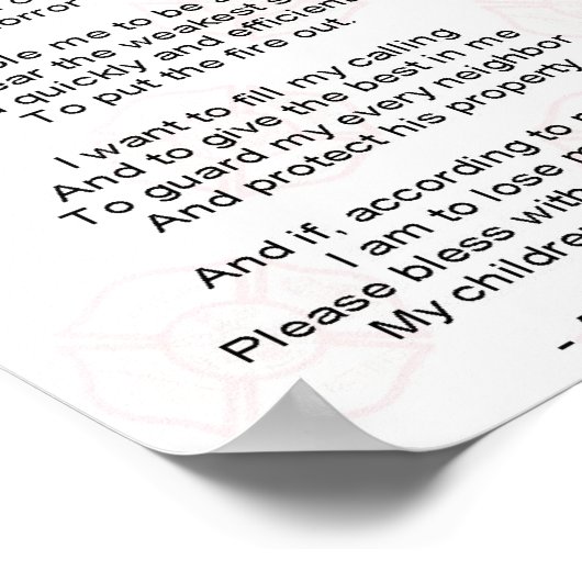 Een brandweergebed poster (Hoek)