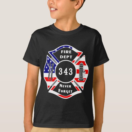 Een brandweerman 9/11 vergeet nooit 343 t-shirt (Voorkant)
