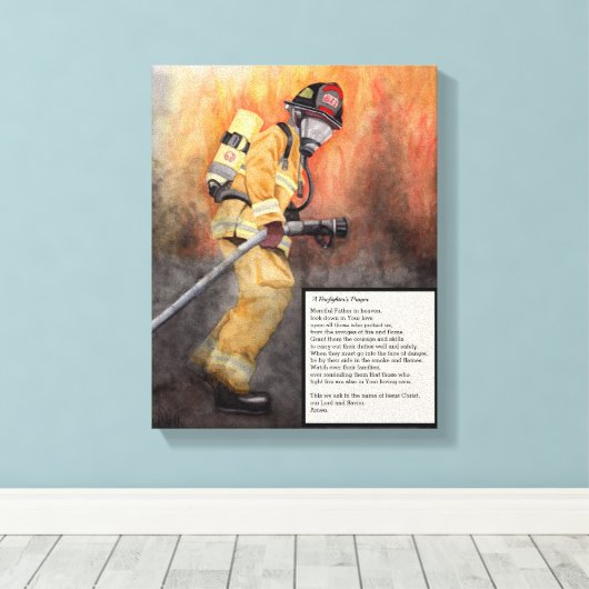 Een brandweerman gebed canvas kunst (Insitu (Houten vloer))