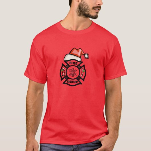 Een brandweerman kerstman t-shirt (Voorkant)