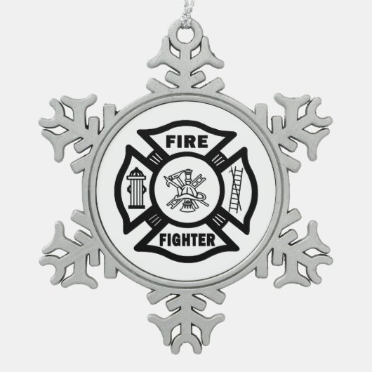 Een brandweerman tin sneeuwvlok ornament (Voorkant)