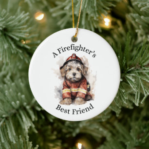 Een brandweerman's beste vriend hond brandweerman  keramisch ornament