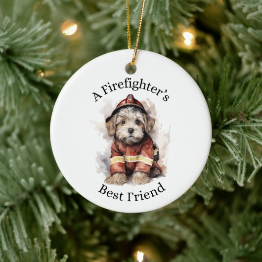 Een brandweerman's beste vriend hond brandweerman  keramisch ornament (Boom)