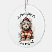 Een brandweerman's beste vriend hond brandweerman  keramisch ornament (Links)