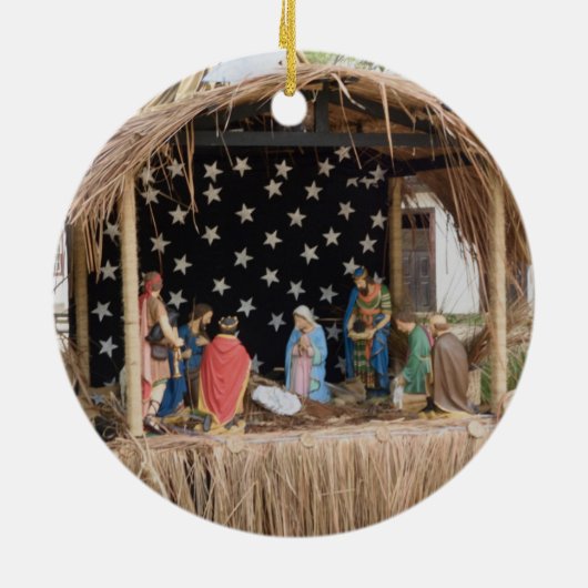 Een Braziliaanse Creche, de Nativiteit Keramisch Ornament (Achterkant)