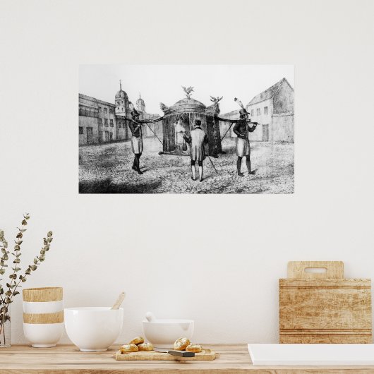 Een Braziliaanse Sedan-stoel en een persoon die sm Poster (Keuken)