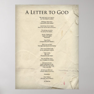 "Een brief aan God" Religieus gedicht Poster-groot Poster