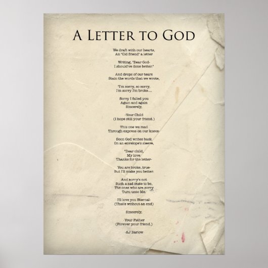 "Een brief aan God" Religieus gedicht Poster-groot Poster (Voorkant)