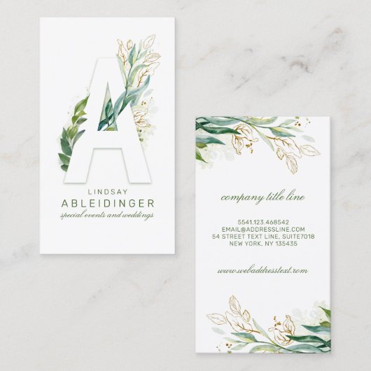 Een brief Monogram Gold Greenery laat elegant Visitekaartje (Voorkant / Achterkant)