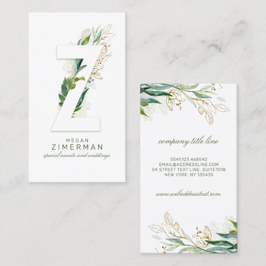 Een brief Monogram Gold Greenery laat elegant Visitekaartje (Voorkant / Achterkant)
