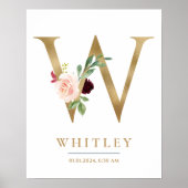 Een brief Monogram Naam Marsala Bloemenkwekerij Poster (Voorkant)