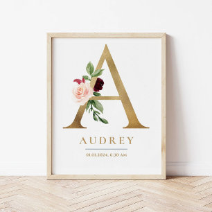 Een brief Monogram Naam Marsala Bloemenkwekerij Poster