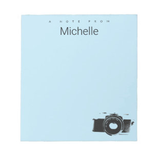 Een briefje van Custom Name Fotograaf camera blauw Notitieblok